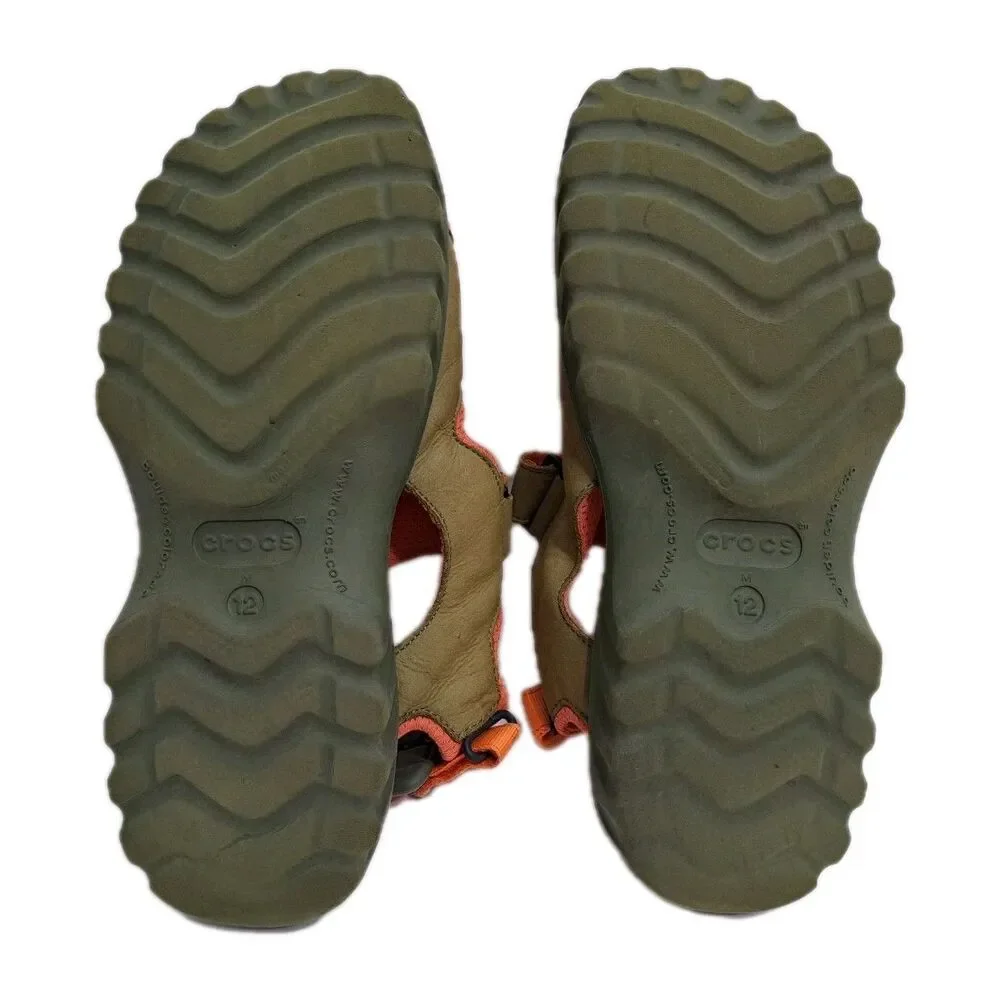Crocs Tikali Mens 12 Suede Slip On Adjustable Sandals Trail Orange Green Straps